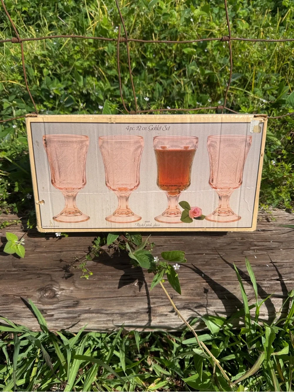 New Vintage Indiana Glass Company 4 PINK Footed Madrid Glasses Gobblet Cottage
